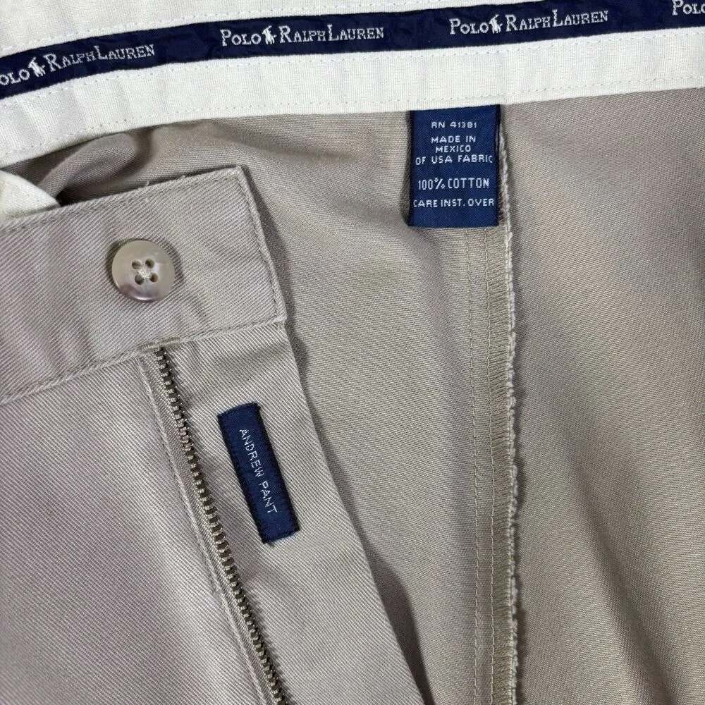 Polo Ralph Lauren Andrew Pants Mens 40/32 Beige Pleated Preppy Vintage Business